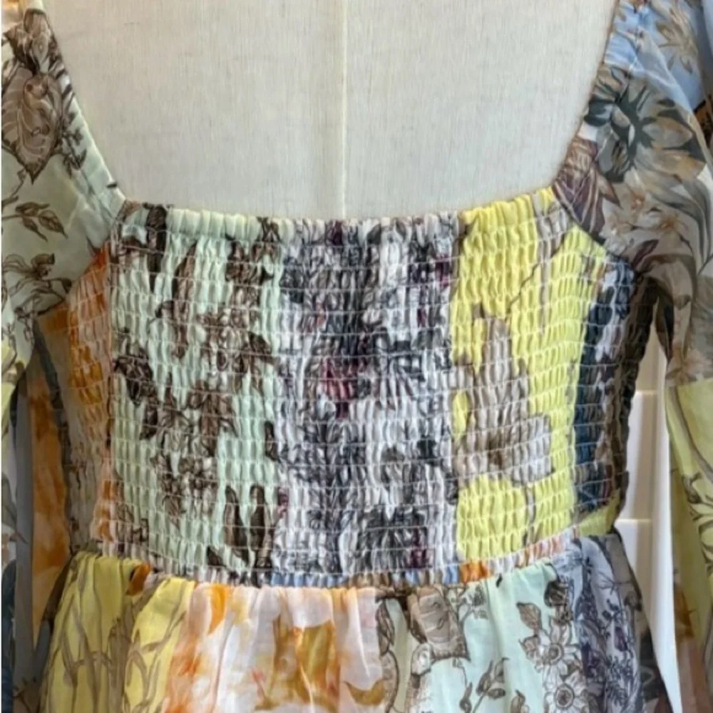 Banana Republic Floral Artsy  Empire Balloon Sleeves Waist Ramie Short Dress MP - Picture 5 of 9